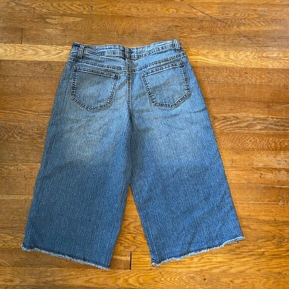 Cato Raw Edge Wide Leg 5 Pocket Boho Demin Capris Size 10 - Picture 4 of 8